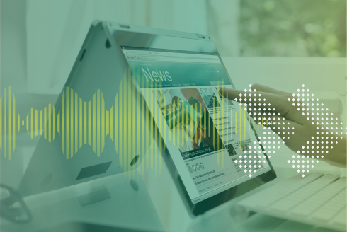 tablet displaying news webpage with graphic illustration 
