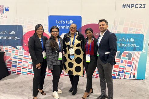 MURP students with APA President Angela D. Brooks (center). Photographed from left: Aditi Sugeerappa Hoti, Beneetta Mary Jose, Angela D. Brooks, Varshini Renikunta, and Abdul Samad Agha. (Photo courtesy of Beneetta Mary Jose)