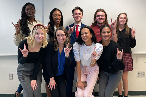 Legislative Internship Program students from the Fall 2023 semester. Top Row (left to right): Criten Cameron, Erica Clare, Corey Shiver, Kade Kranjc, and Emma Evans. Bottom Row (left to right): Olivia Firlejczyk, GA of the program Savannah Havird, Jessica Pimentel, and Stella Chianello. Photo courtesy of Olivia Firlejczyk)