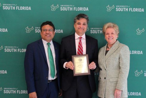 Dr. Farhadi with President Rhea Law & Provost Dr. Prasant Mohapatra