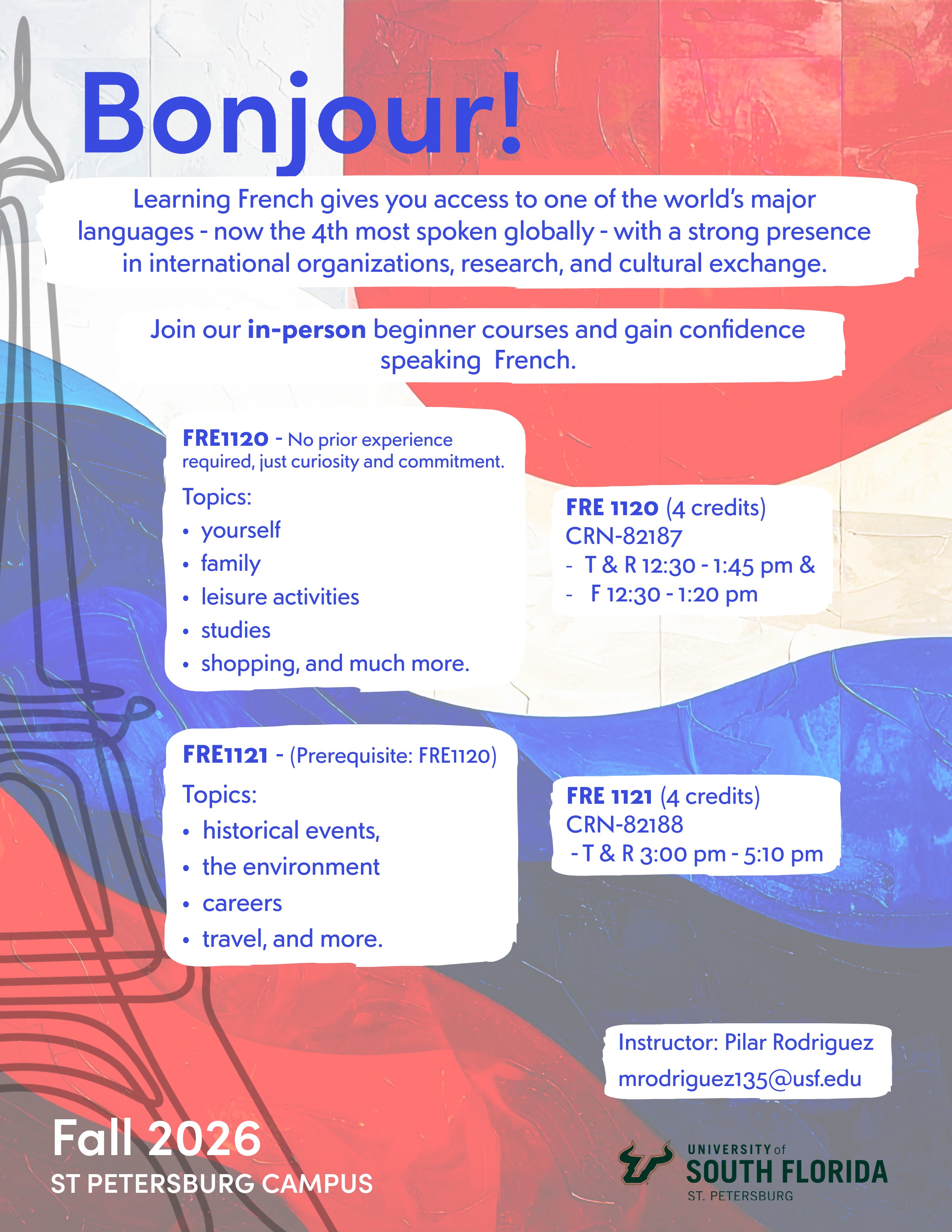 French 1 and 2 courses at St. Pete campus