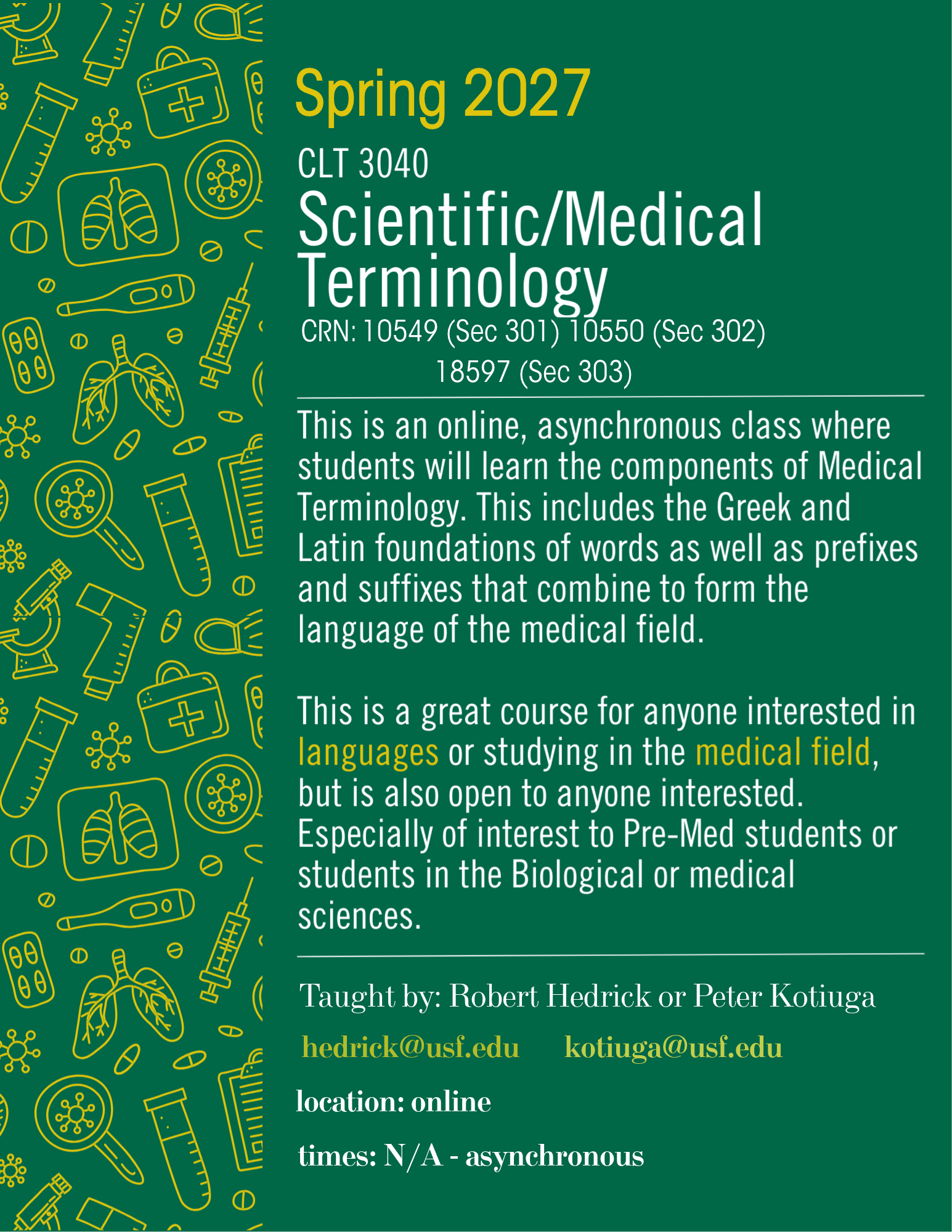 Scientifi/Medical Terminology Course Flyer