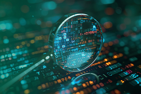magnifying glass overlaying digital code