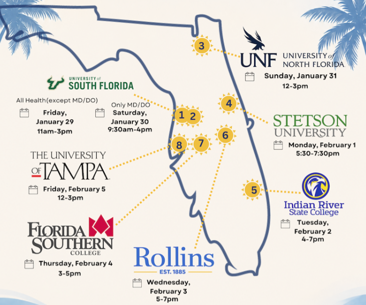 Heat Wave Tour at USF, UNF, Stetson, IRSC, Rollins, Florida Southern, and UT.