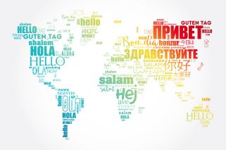 illustration of map comprised of "hello" in different languages