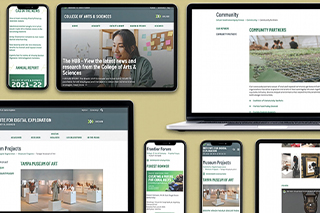 USF College of Arts and Sciences web pages displayed across a desktop monitor, laptop, tablet, and four phone screens