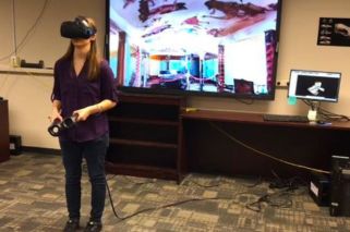 person wearing VR headset