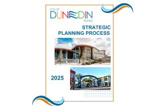 City of Dunedin strategic planning report cover with photos of city hall and downtown