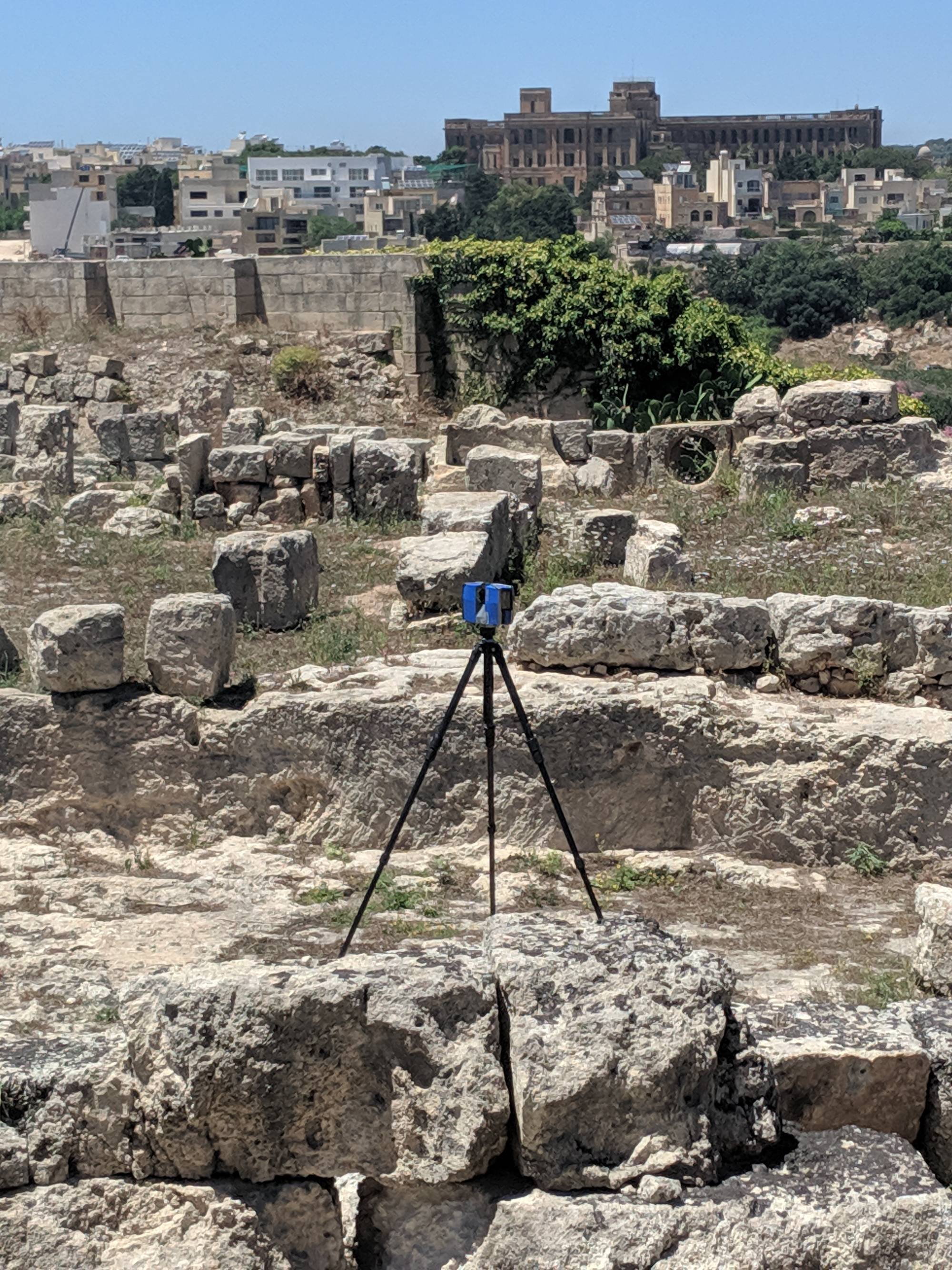 equipment set up in ruins site