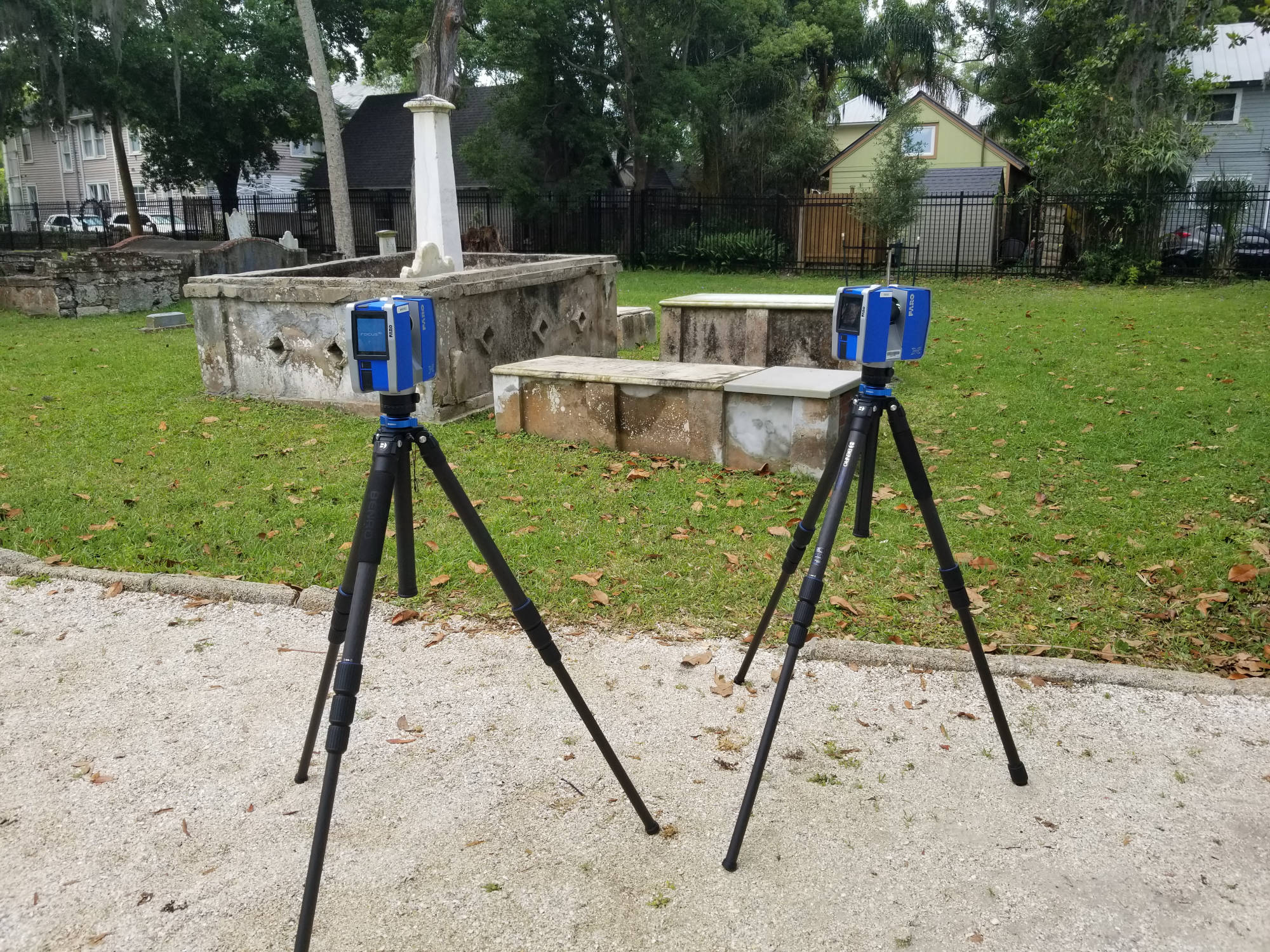 equipment set up in cemetery