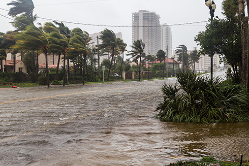 flood waters cover Florida street during hurricane
