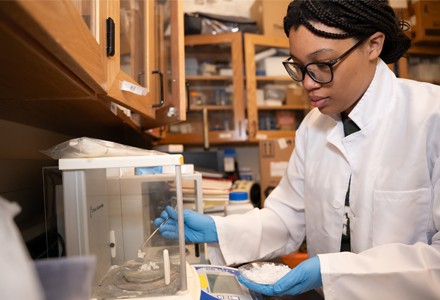 Krystal Walford (College of Engineering) collecting samples for her team’s project “HYDROGELS-Space Beetles Project - The Influences of Micro-gravity on Beetles and Biomaterials.” (Photo by Corey Lepak)