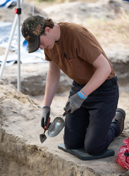 Aiden Eylward, a graduate student in applied anthropology and a project manager in the Institute for Digital Exploration, participated in the workshop to learn critical excavation skills while also serving as an instructor, teaching participants 3D sensing and documentation technology unique to USF. (Photo by Corey Lepak)
