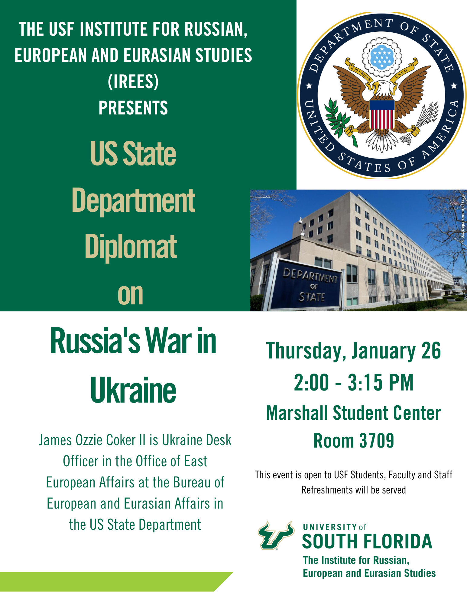 US State Department Diplomat on Russia's War in Ukraine flyer