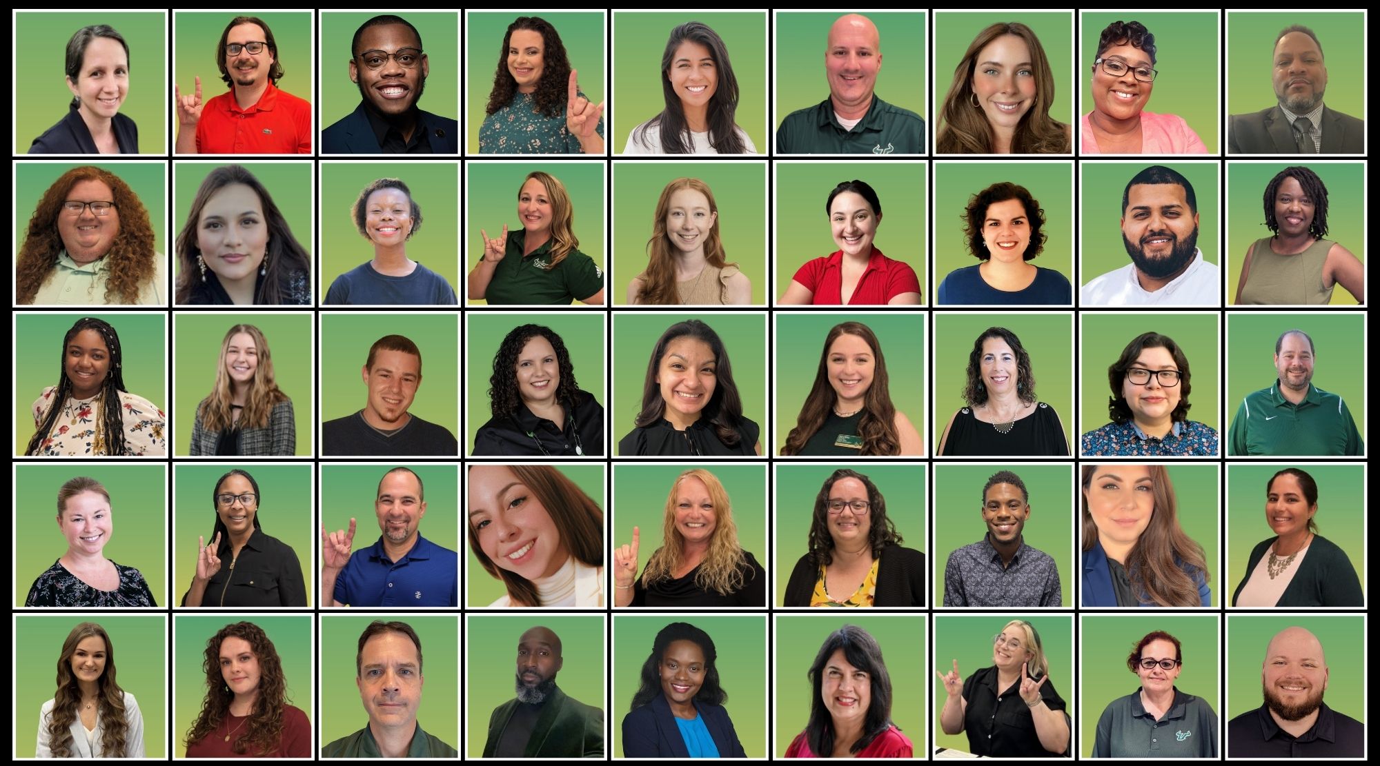 Collage of photos of CAS advisors with green backgrounds