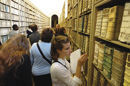 Art history examining old books