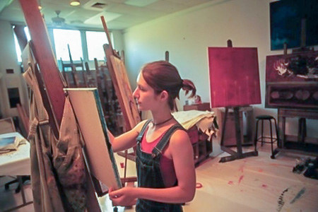Painting student in the studio