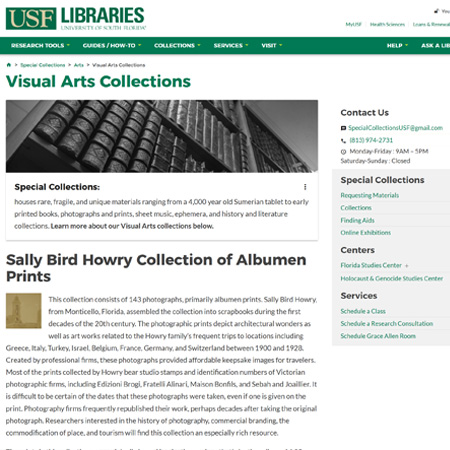 USF Library Visual Arts Collection website screenshot