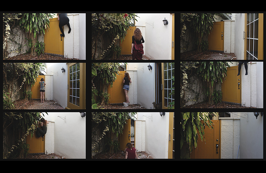 Stills from Wall Fall by Hillary Jones, 9-channel video.