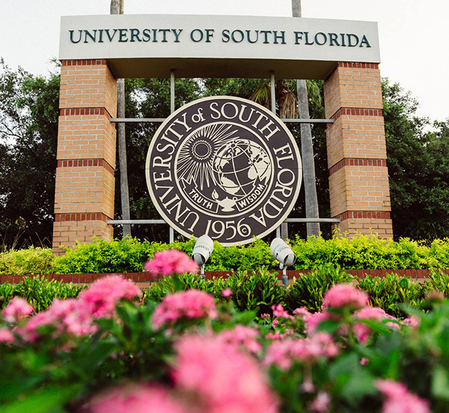 Presidential seal at the entrance of the USF Tampa campus.