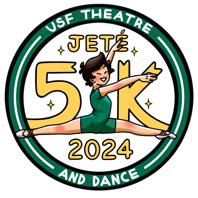 Dancer in front of Jeté 5K banner