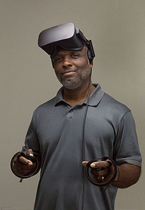 portrait of McArthur Freeman with virtual reality equipment