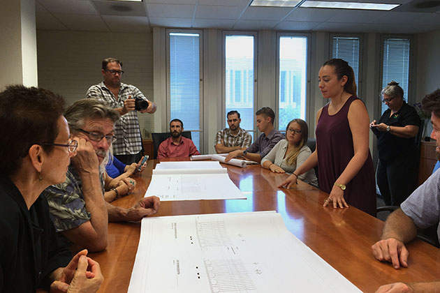 USF architecture students discuss construction drawings' development with board members from celebrate Outreach