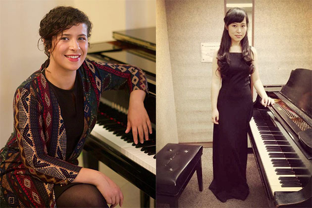 side by side photos of USF graduate piano students Ghadeer Abeido and Jingxia Kuang