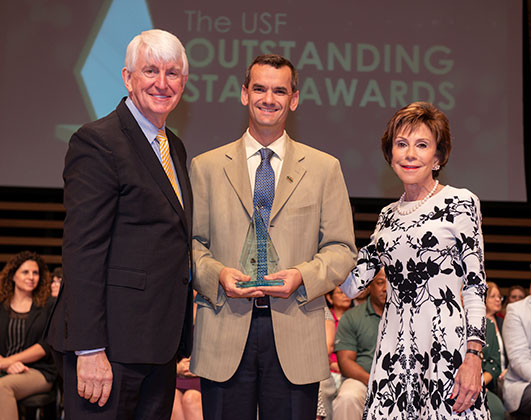Ralph Wilcox, Cameron Greenhaw, and Judy Genshaft at the 2019 Outstanding Staff Awards