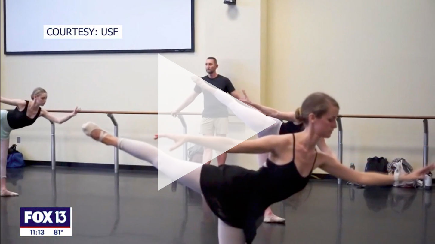 Andrew Carroll shown teaching a dance class at USF. Click on the image to view the video story.