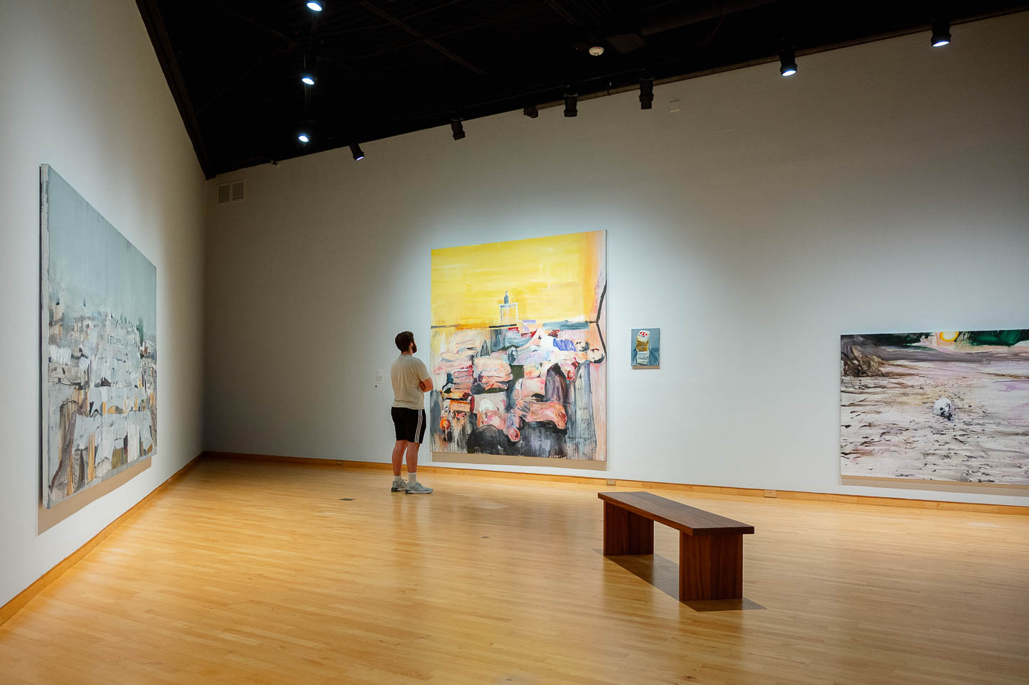 A student views artwork in USF Contemporary Art Museum.