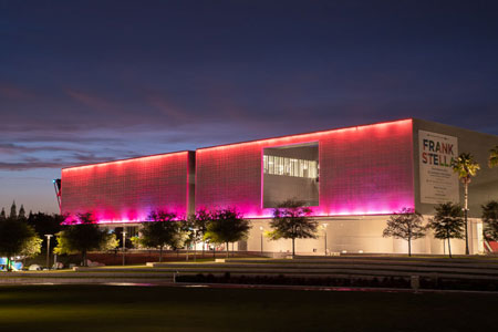 Leo Villareal's site-specific LED light installation Sky (Tampa) on the south façade of the Tampa Museum of Art.