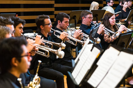 Symphonic Band members playing trumpets