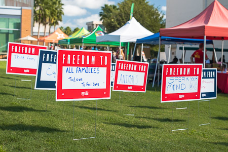 Signs outside of the Marshall Student Center
