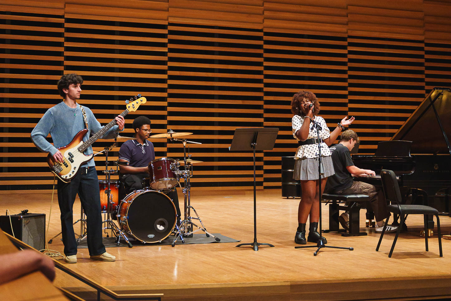 USF Music students perform a song by Fleetwood Mac in the Peter and Cynthia Zinober Concert Hall during the SPOTLIGHT festival.