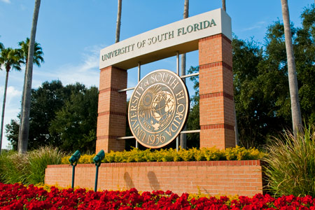 The USF seal at the USF Tampa campus.