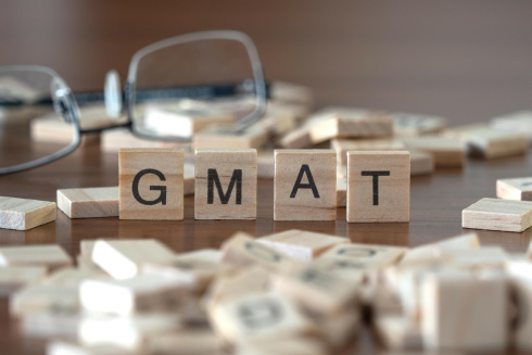 GMAT spelled with scrabble bricks