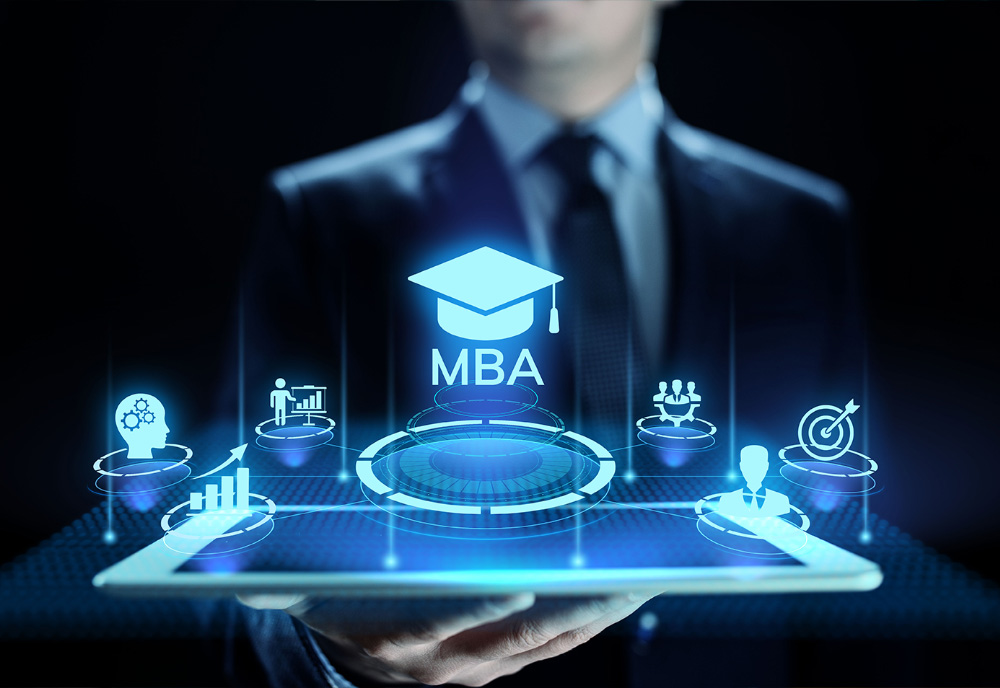 person holding tray with MBA options