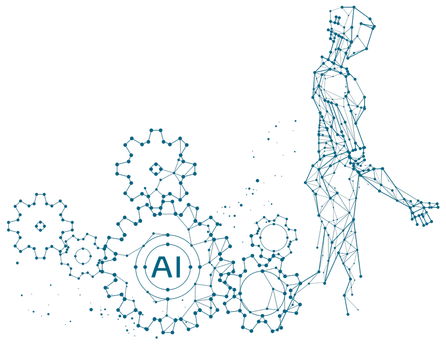 wireframe of gears creating human shape