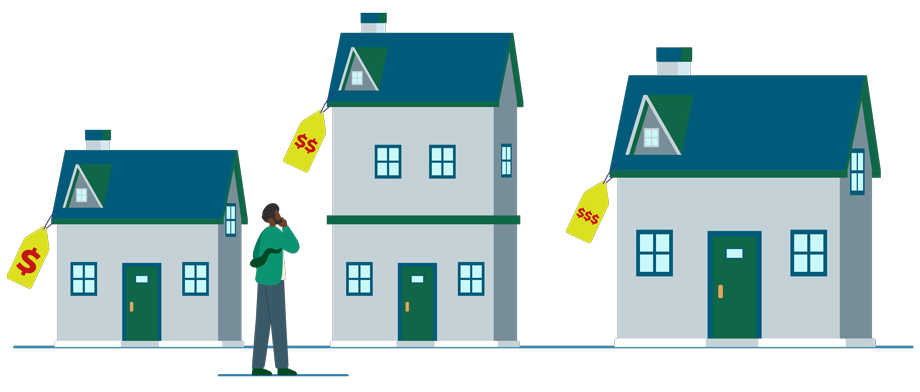 row of houses with price tags