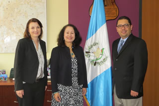 Rodriguez in Guatemala City, Guatemala, in July 2014 with Ruth Urry, US Embassy, and Mr. Sigfrido Lee, Vice Minister, Ministry of the Economy.