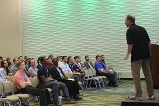Speaker in front of audience