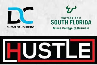Logos for Chessler Holdings, Muma College of Business, and Hustle