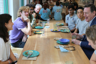 Students having lunch with Patterson