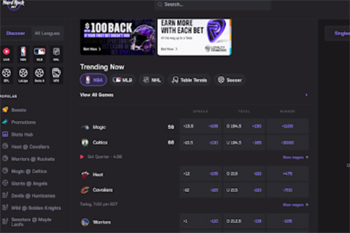 screenshot of a sports betting web page