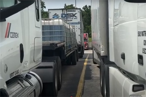 semi-trucks in a parking lot