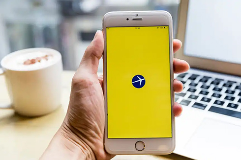 image of expedia logo on a phone