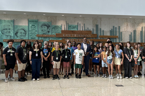 St. Petersburg Mayor Ken Welch (at center) with students and administrators at Monday's launch of Camp Bullseye.
