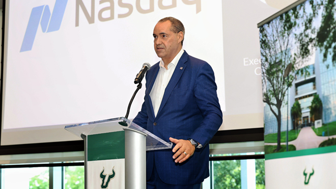 Alex Sanchez speaks at the 2025 FinTech|X Accelerator welcome reception