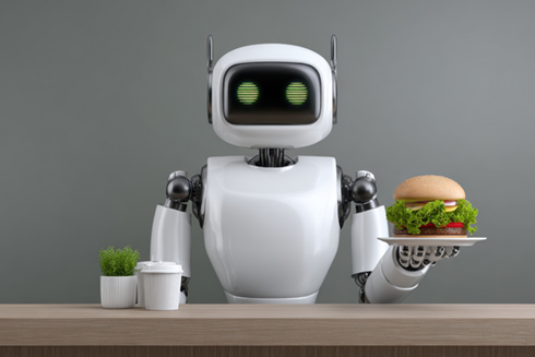 a service robot serving a hamburger